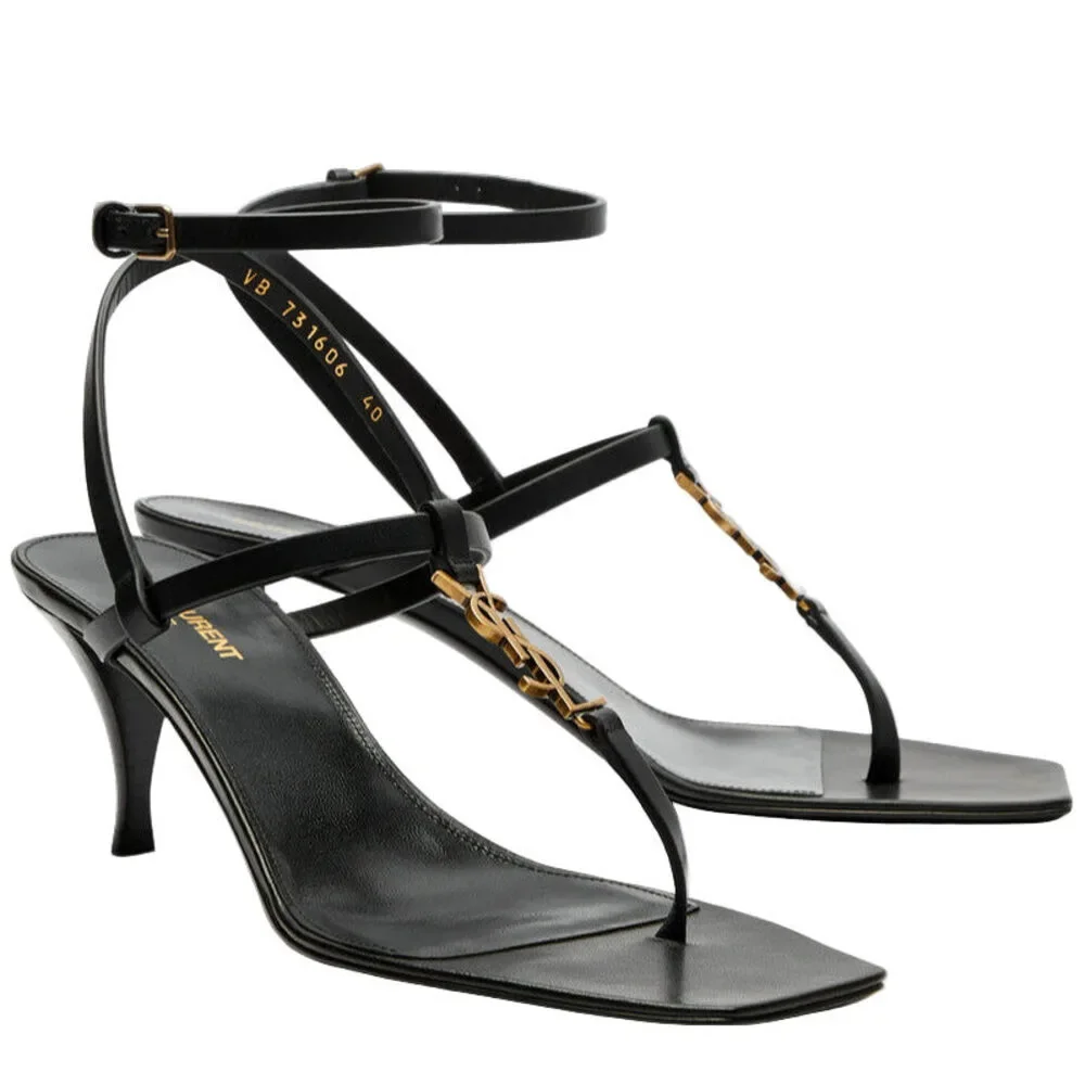 YSL Women's 60mm Cassandra Leather Sandals Black - Picture 2 of 7